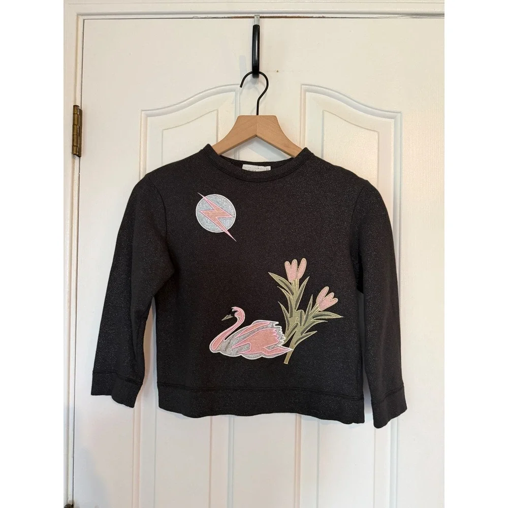 Stella McCartney‎ | Kids Sweatshirt 8Y Black Glitter Swan Floral